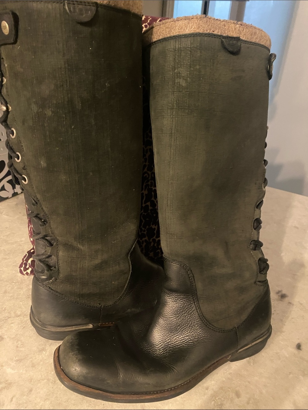 UGG Tall Lace-Up Riding Boots in black